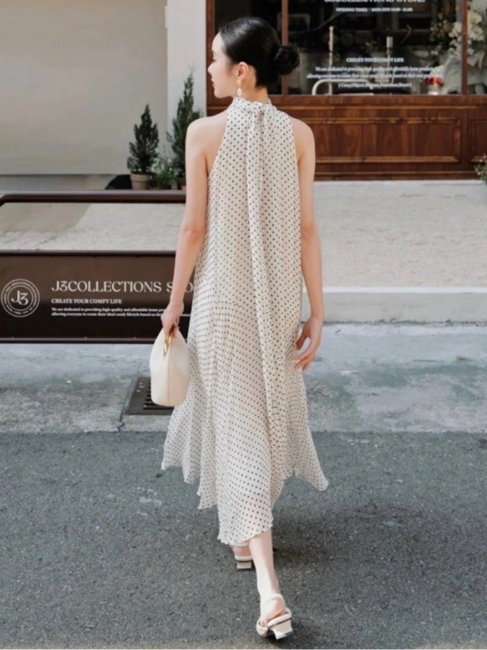 NWT Zara ZW Collection polka dot halter dress with an asymmetrical hem. Size S. - Picture 2 of 11